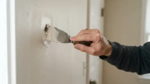 Aplicación de pasta rellenadora en hoyo de la pared