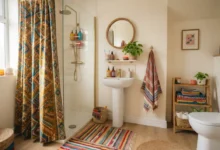 Baño rentado decorado con elementos removibles sin cambios permanentes
