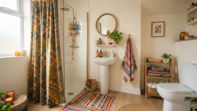 Baño rentado decorado con elementos removibles sin cambios permanentes