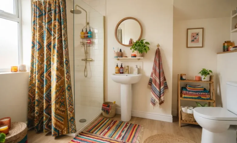Baño rentado decorado con elementos removibles sin cambios permanentes