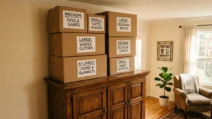 Cajas etiquetadas por talla para ropa de bebé futura