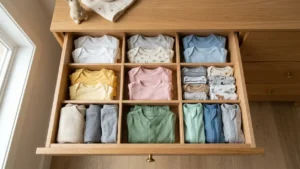 Cajón organizado con separadores para ropa de bebé