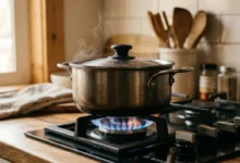 Estufa de gas ahorrando energía al cocinar arroz