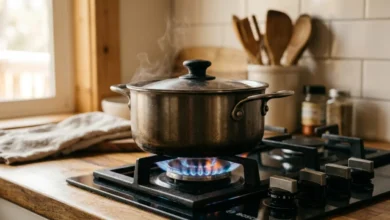 Estufa de gas ahorrando energía al cocinar arroz