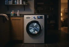 Lavadora funcionando de noche para ahorrar luz