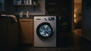 Lavadora funcionando de noche para ahorrar luz