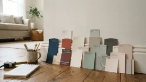 Muestras de pintura para elegir la paleta de colores de la sala