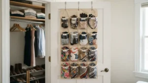 Organizador colgante en la puerta del clóset para accesorios