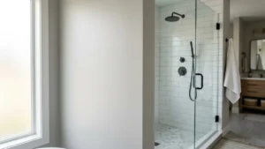 Pared de baño pintada correctamente cerca de la regadera sin descascarado