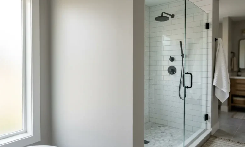 Pared de baño pintada correctamente cerca de la regadera sin descascarado