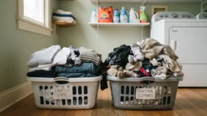 Ropa separada por nivel de suciedad antes del lavado
