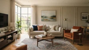 Sala con combinación de colores armoniosa sin decorador profesional