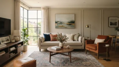 Sala con combinación de colores armoniosa sin decorador profesional