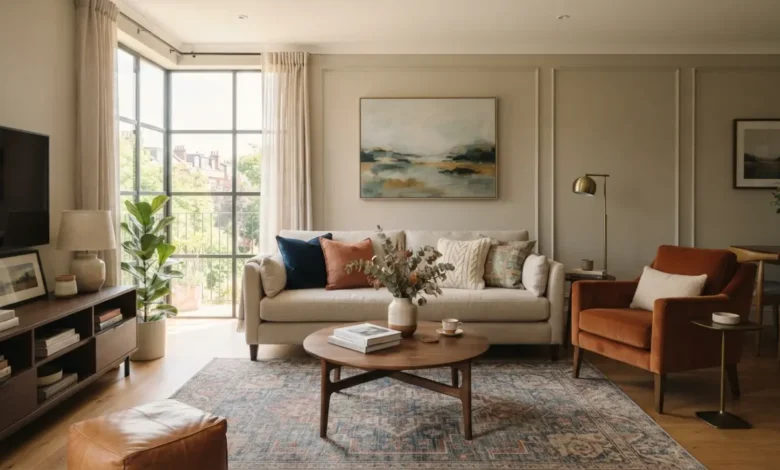 Sala con combinación de colores armoniosa sin decorador profesional