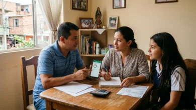Familia colombiana consultando información sobre Devolución del IVA 2026.