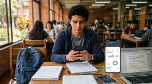 Joven estudiante revisando información sobre pagos de Renta Joven 2026.