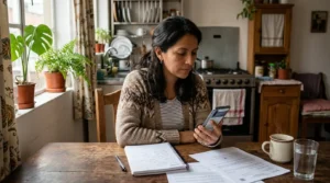 Mujer consultando si es beneficiaria de la Devolución del IVA.