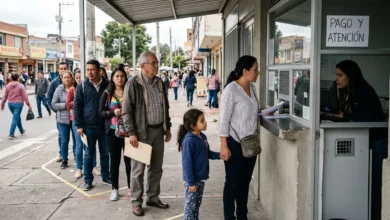 Personas haciendo fila para cobrar Renta Ciudadana 2026 en Colombia.