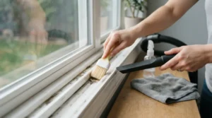 Proceso para limpiar rieles de ventanas