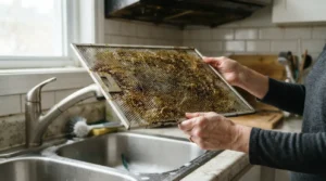 el filtro metálico de una campana extractora antes de limpiar filtro de campana extractora