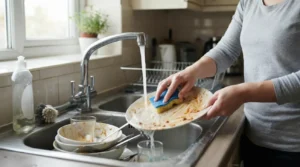 el lavado manual de vajilla antes de ahorrar agua al lavar platos