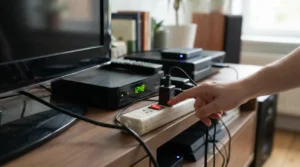 equipos en modo de espera antes de aparatos que consumen electricidad apagados