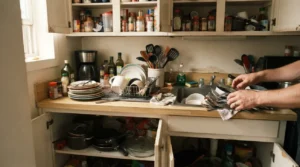 una cocina pequeña con pocos gabinetes antes de organizar cocina pequeña
