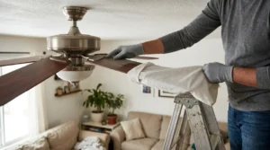 Proceso para limpiar ventilador de techo