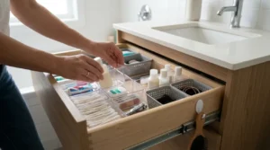 Proceso para organizar baño pequeño
