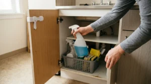 Proceso para organizar productos de limpieza