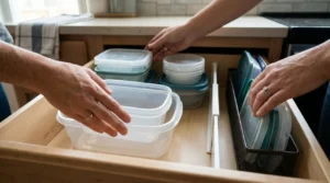 Proceso para organizar recipientes y tapas
