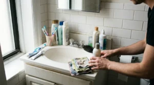 un baño con poco almacenamiento antes de organizar baño pequeño