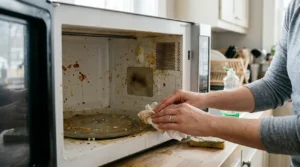 un horno microondas antes de limpiar microondas y quitar olores
