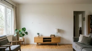 una pared amplia con pocos elementos antes de decorar pared vacía