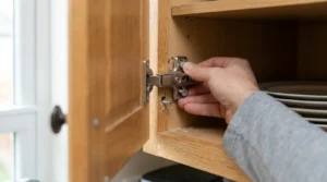 una puerta de gabinete antes de ajustar bisagra de gabinete
